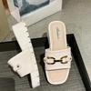 Summer High-heeled Cool Slippers for Women Fashionable Thick Soled Flat Drag Home Anti Slip Simple Gold Buckle