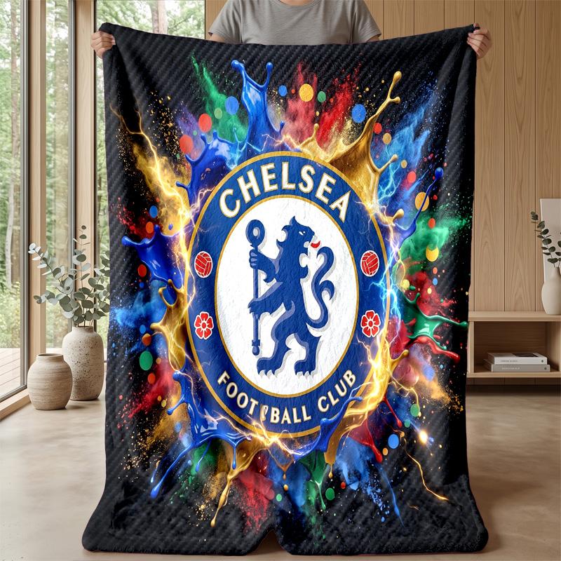 Chelsea FC Theme Blanket Soft Flannel Blanket Plush Throw Blanket Cozy Sofa Bed Blanket for Home Decor