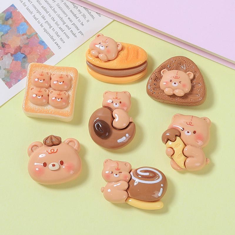 Cartoon Harz Handgemacht DIY Crocs Anhänger Cremefarbener Kleber Haarspangen Niedlicher Schokoladenbär Essensspielzeug Ornamente