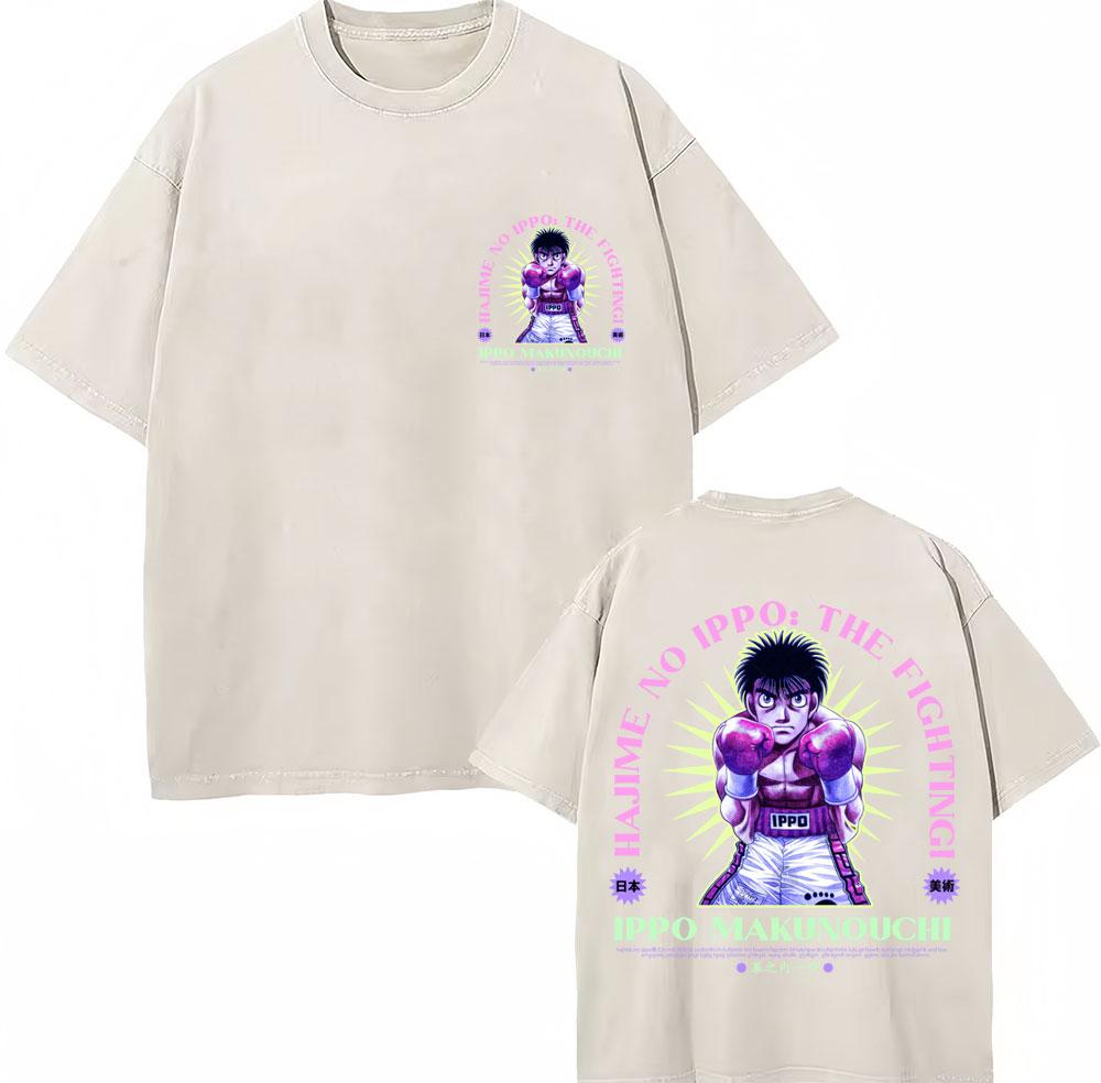 Vintage Gewaschene T-Shirts Anime Hajime No Ippo Kamogawa Boxen Gym Makunouchi KGB T-Shirts Unisex Damen Locker Baumwolle Sommer T-Shirt