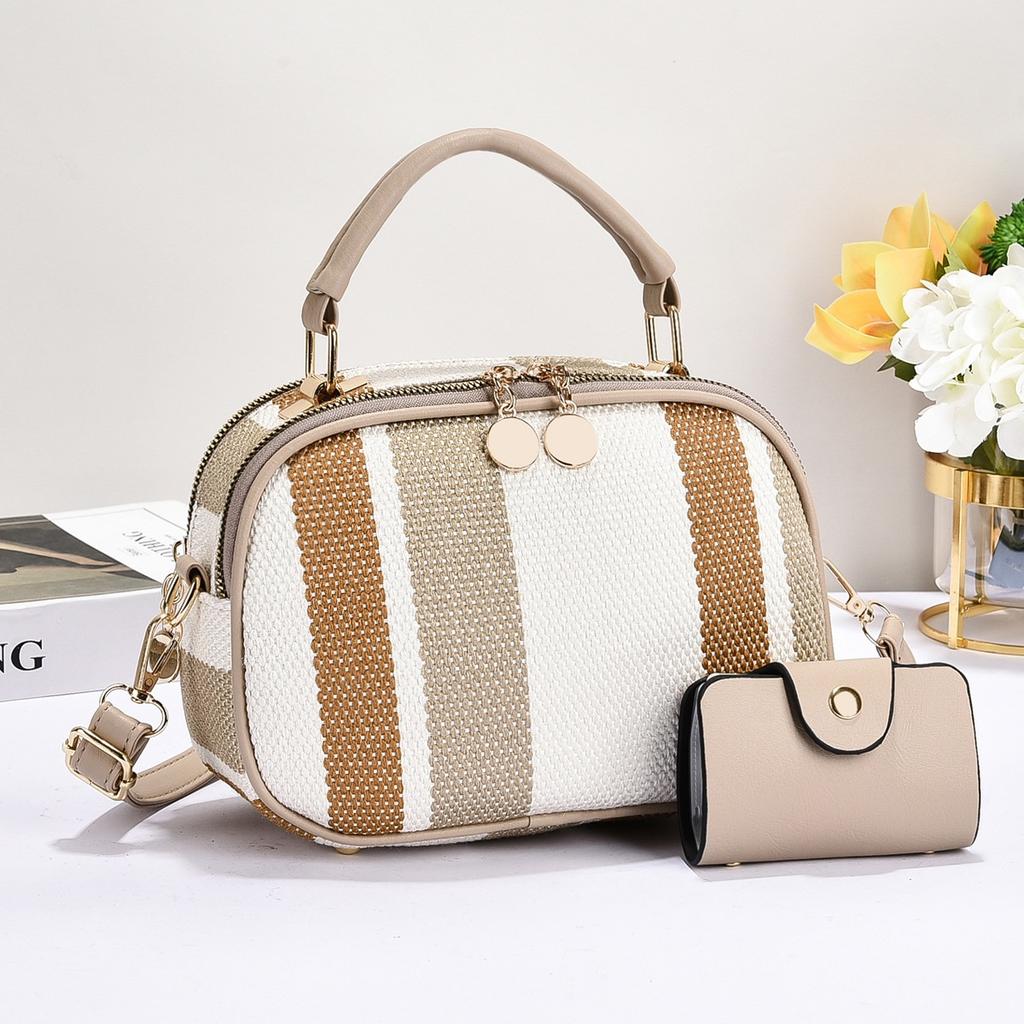 New Design High-value Canvas Smooth Color-blocking Mother-child Bag Multi-layer Trendy Style Handbag Versatile One-shoulder Crossbody Bag