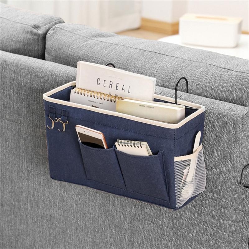Large Capacity Storage Bag for Books and Remotes Cotton Linen Bedside Pocket Organizer Student Dormitory Accessories
