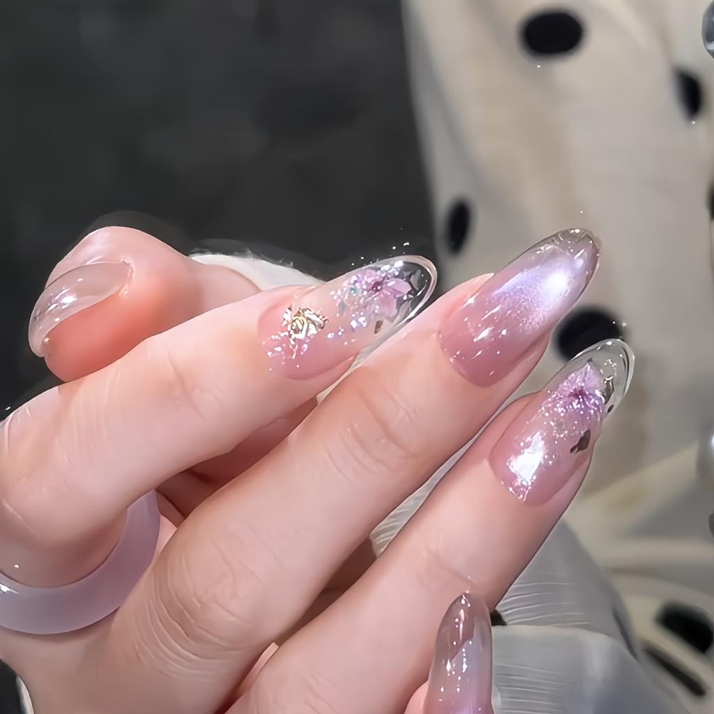 Ins Spring Cat's Eye Medium and Long Pure Handmade Wearing Nail Temperament Whitening Boutique Nail Art False Nail Patch