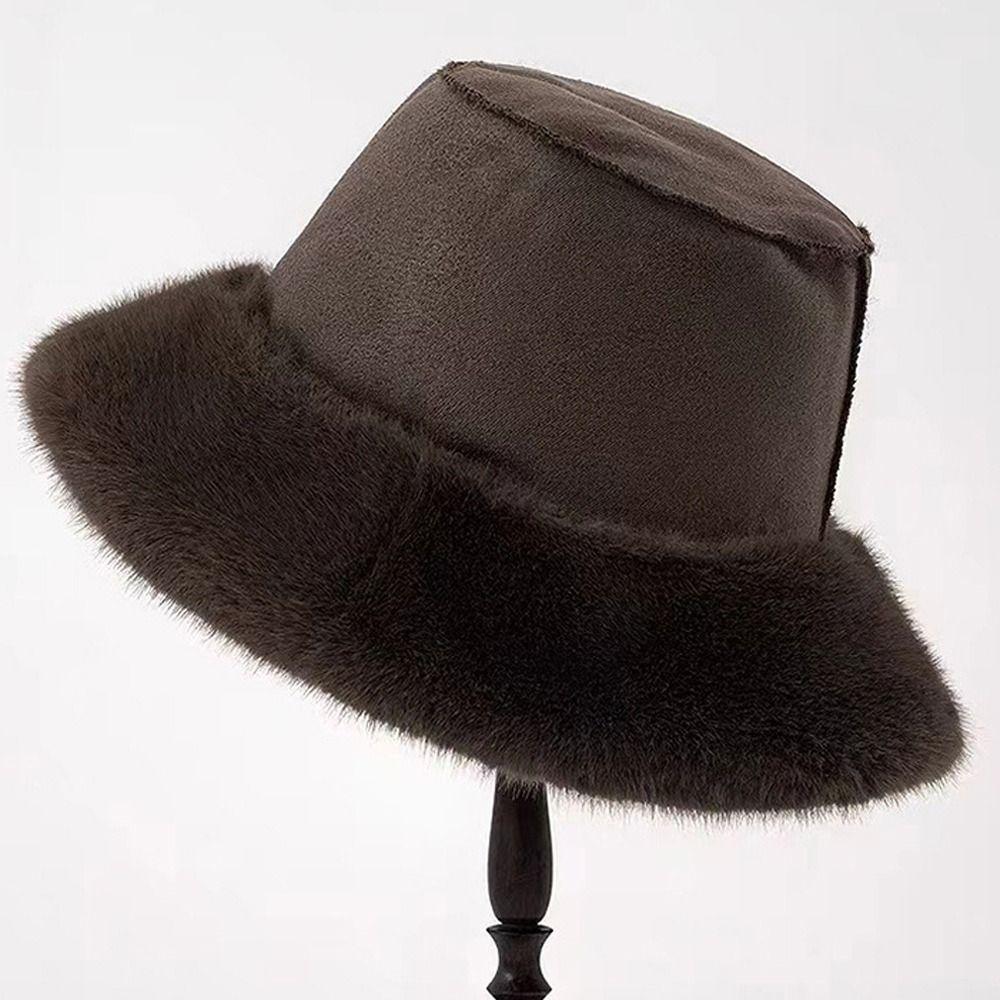 Furry Winter Furry Hat Oversize Plush Hat Cute Fisherman's Hat  Winter