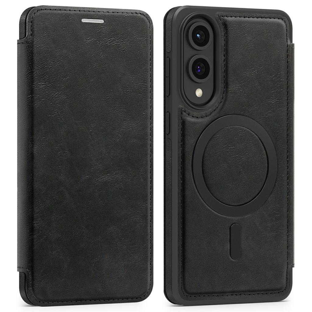 For Samsung Galaxy S25 Edge Case Compatible with MagSafe RFID Blocking Card Holder Leather Phone Cover