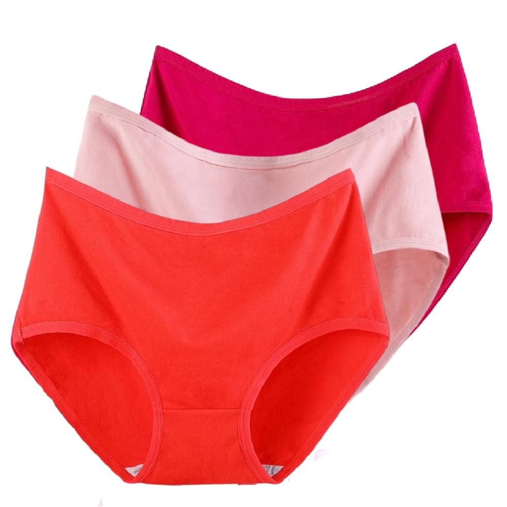 3pcs High Waist Women's Panties Women's Large Size Panties Solid Color High-waisted Triangle Pants Underwear Briefs