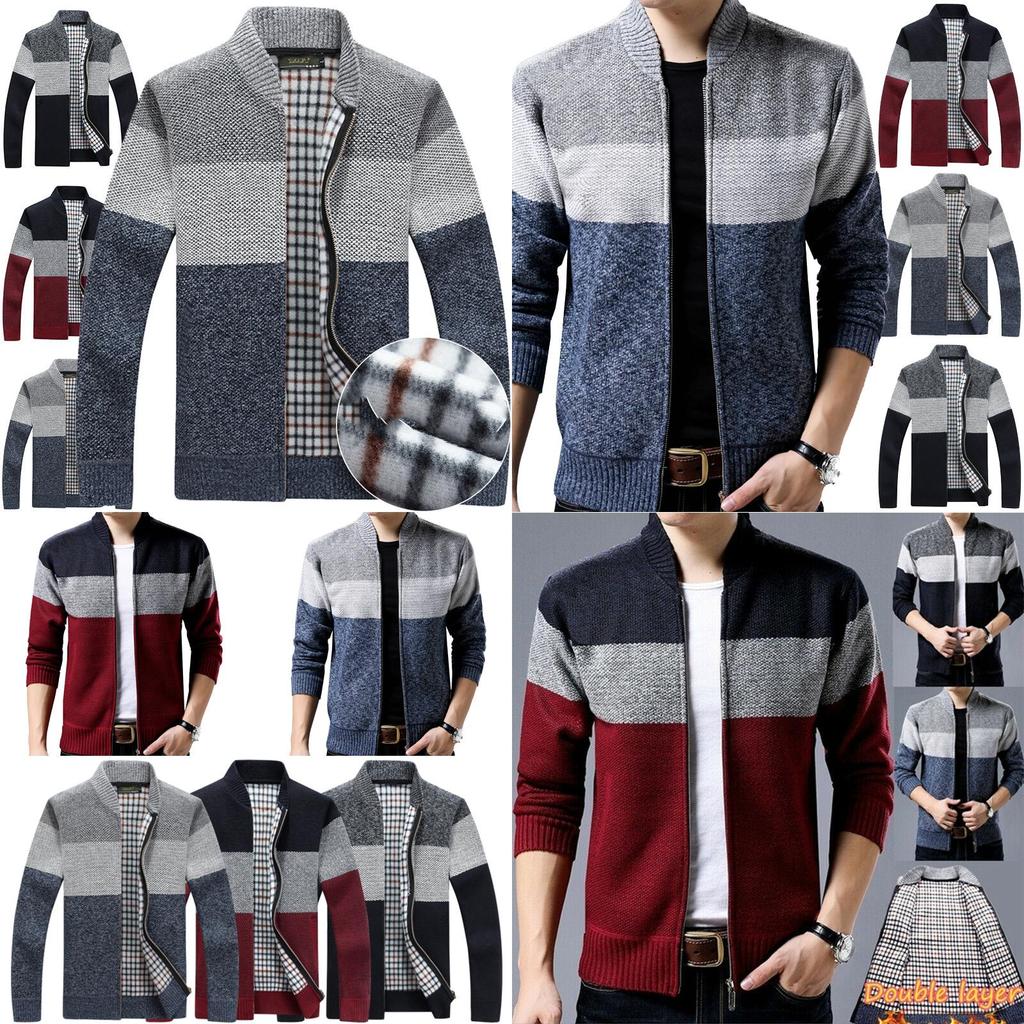 Mens Zip Up Cardigan Sweater Shawl Knitted Jumper Coat Jacket Warm Knitwear Tops