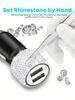 1pc Bling Bling Rhinestone Studded Car Charger, Fast Charging, USB A/C Car Phone Charger, Heart-Shaped LED Display Rhinestone Car Charger Adapter