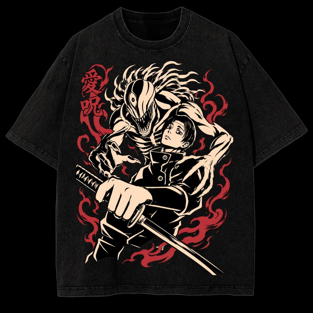 Yuta Okkotsu Rika Orimoto Jujutsu Kaisen Anime Vintage Washed Oversized T-Shirt Queen of Curses Graphic High Quality Short Sleeve Female Male Clothing