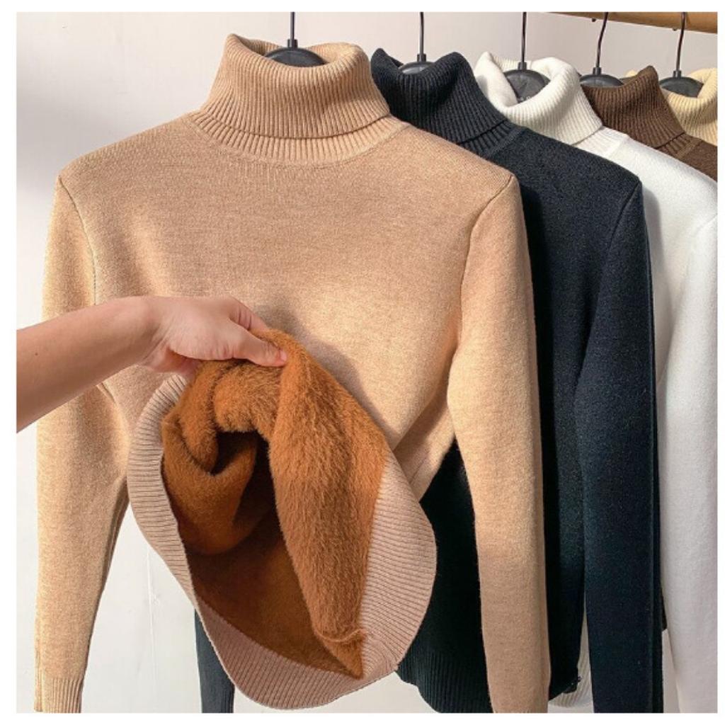 Thickened One-piece Fleece Clothes for Autumn Women, Mink Fleece Warm Top, High Neck Base Shirt for Women