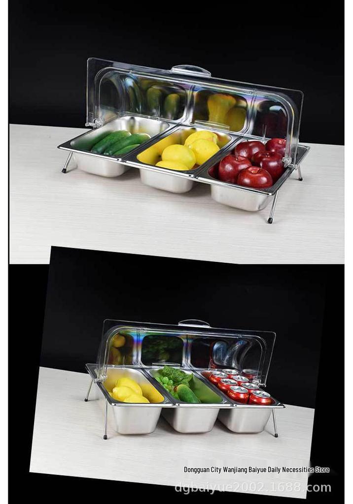 304 Stainless Steel Compartmented Display Rack with Lid for Kindergarten Meals and Cold Dishes