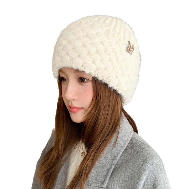 Knitted Hat for Women Korean Style All Match Warm Pullover Thick Woolen Hat Showing Face Small Cold Proof Ear Protection Woolen Hat