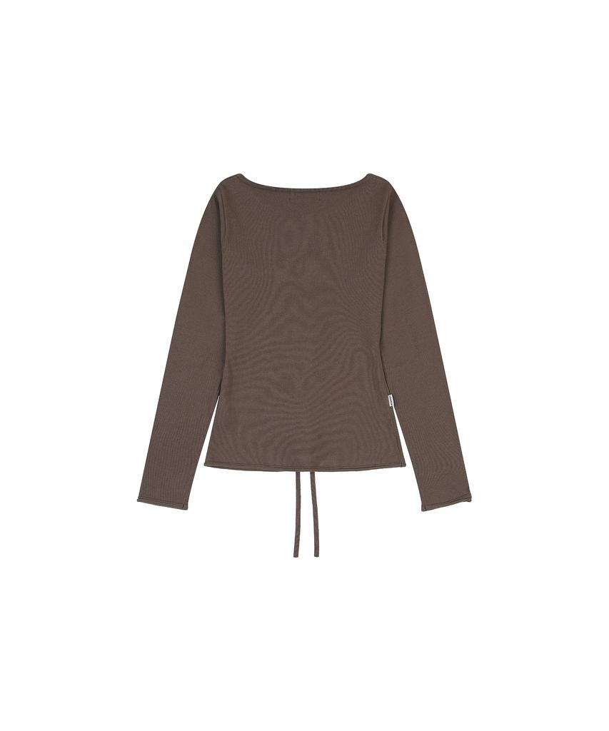 NOWANDTOMORROW W Boat Neck Knit T-Shirt [Mocha]