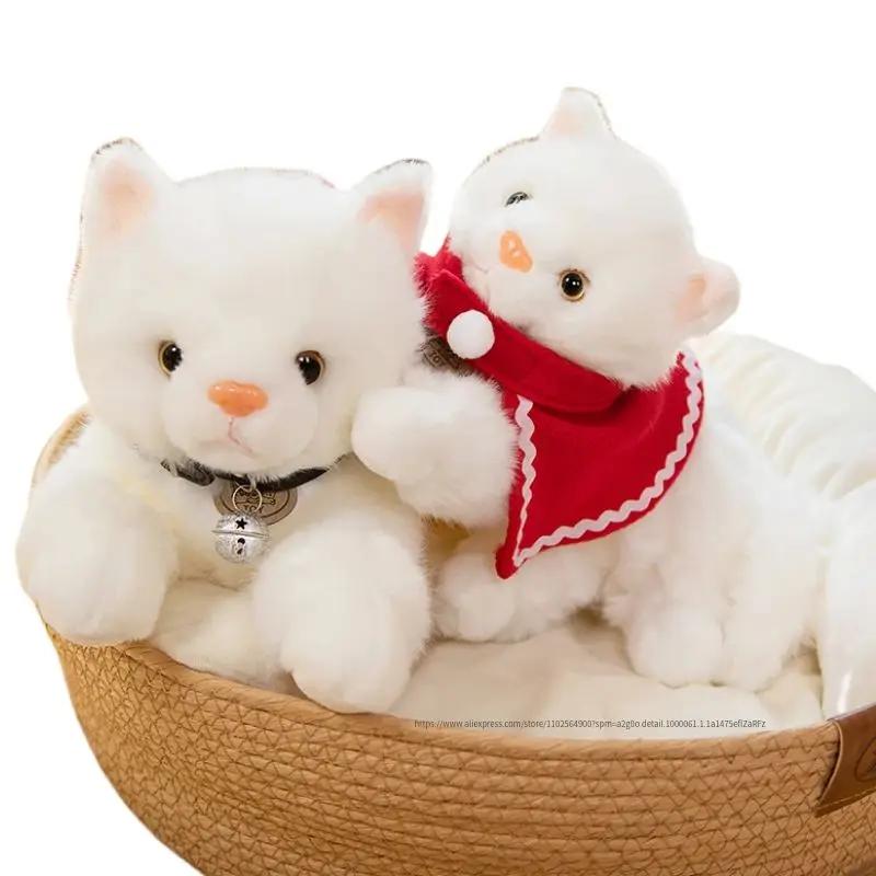 Kidsly Unisex Infant White Persian Cat Like Real Animal Doll Stuffed Fluffy Long Plush Fur Baby Small Kitten Bell Cloak Dressed Pet Plushie For Kids