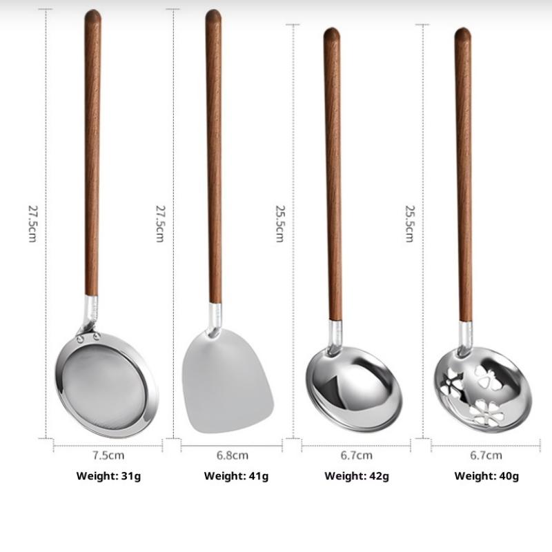 Walnut Handle Kitchen Tool 304 Stainless Steel Spatula Spoon Oil Filter Colander Kit Gadgets Anti-Scalding Cookware For Service
