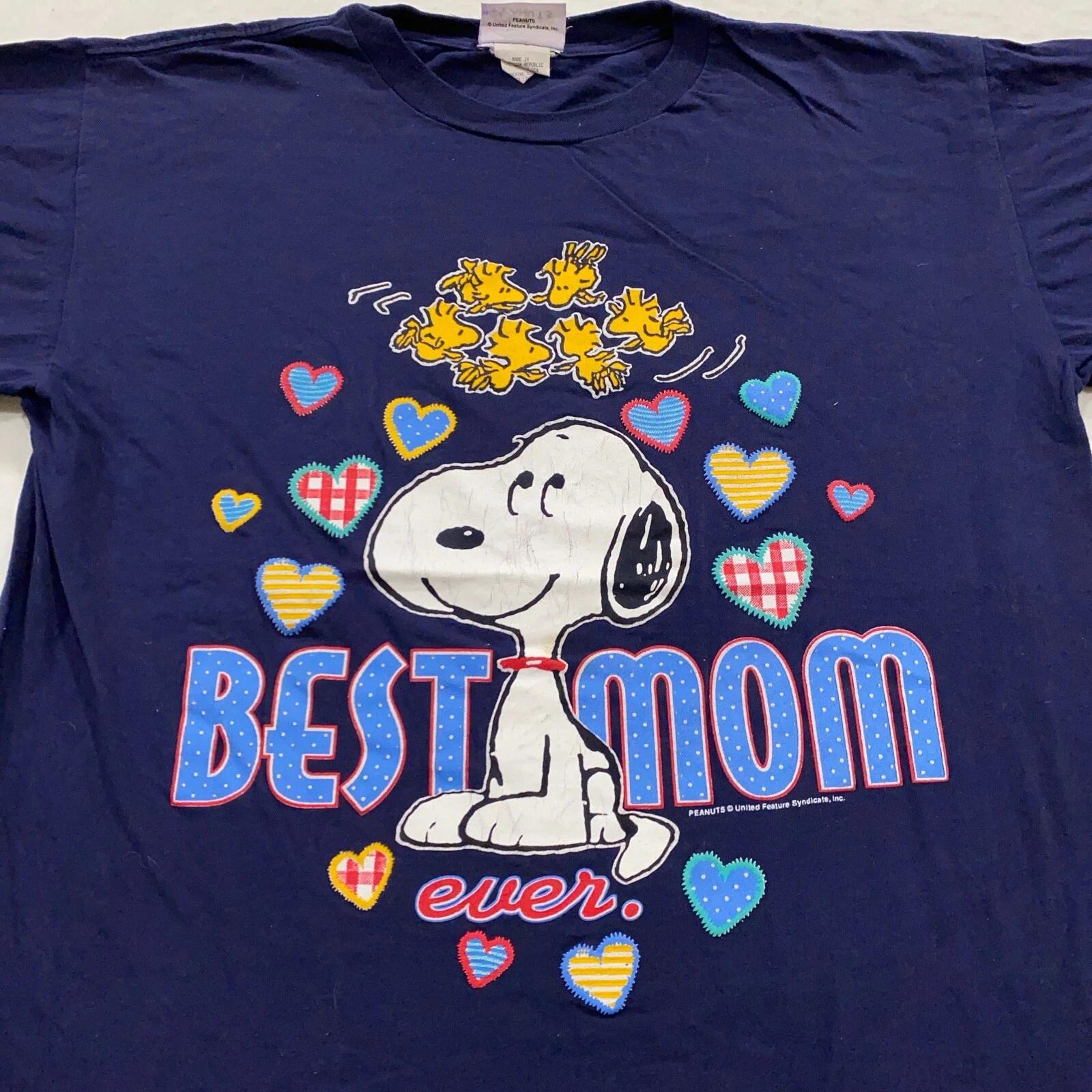 

vintage 90s SNOOPY BEST MOM EVER CARTOON T-Shirt LARGE woodstock peanuts soft M