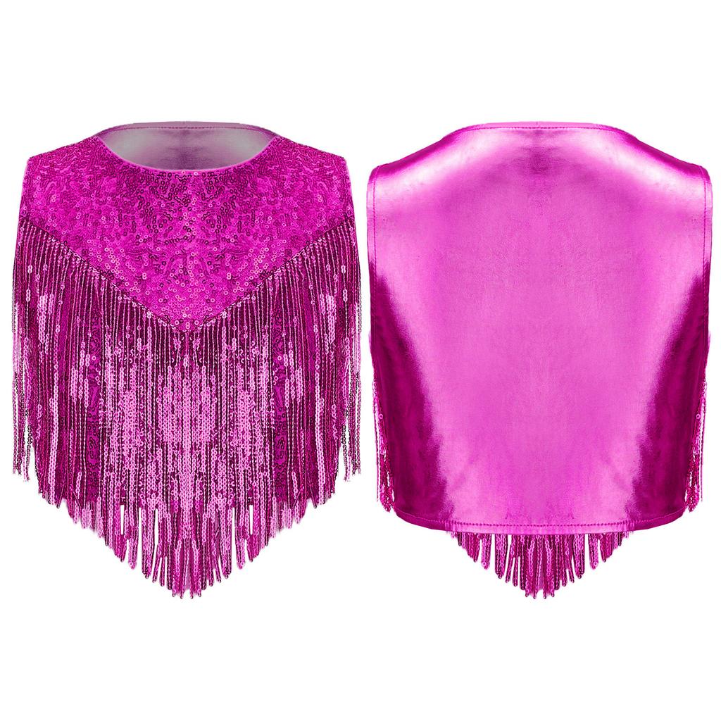 Costume da Bambina Anni '70 Disco Paillettes Lucide Girocollo Top Metallizzato Senza Maniche
