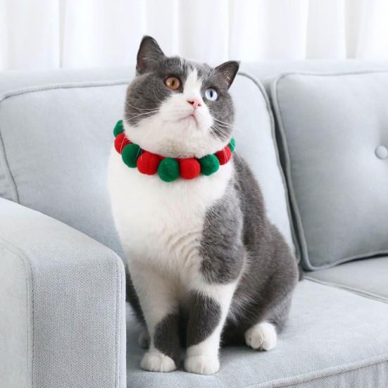 Pet Collar Plush Balls Decorative Fastener Tape Christmas Cats Dogs Pompom Collars for Birthday