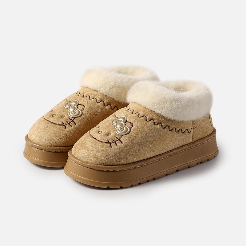 Genuine Sanrio Cartoon Furry Slippers - Women's Non-Slip Warm Winter Indoor Slippers with Plush Cotton and Velvet