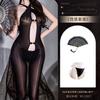 Sex underwear D horse oil half open cross neck onesie uniform temptation oil bright whole body one-piece black silk open file