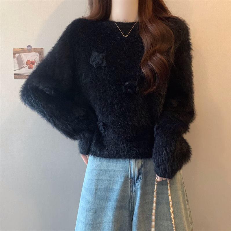 Rose Knit 3D Fluffy Soft Sweater for Women - Autumn/Winter Fashion.