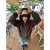 Y2K Leopard Print Hooded Jacket Women Full Zip Drawstring Hood Long Sleeve Loose Fit Streetwear Street Ladies Outerwear