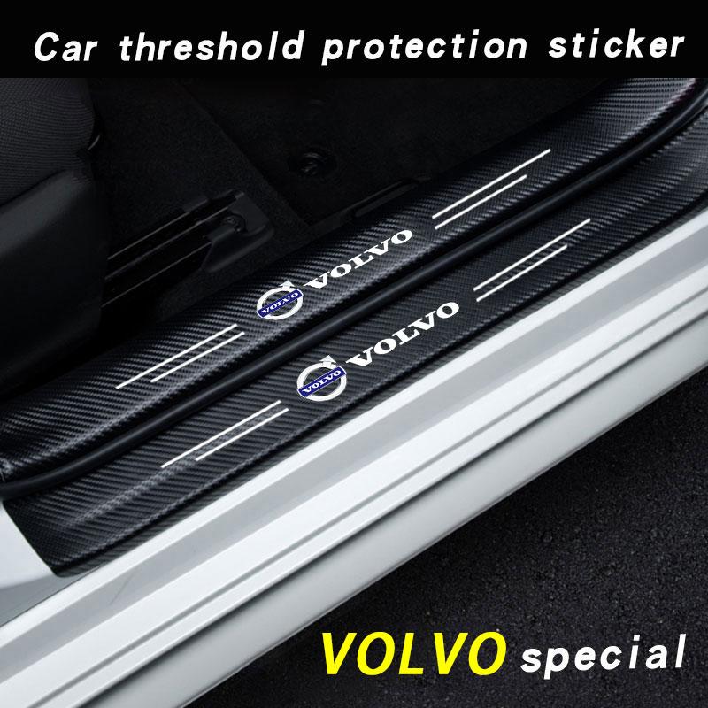 Car with Logo Door Carbon Fiber Sill Protector Stickers for Volvo XC60 S90 XC90 S60 XC40 V60 V90 S40 Volvo EX30 C40 Accessories