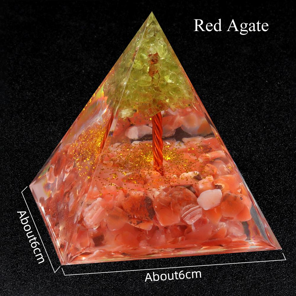 1Pc Natural Stone Chip Pyramid Ornament Decorative, Reiki Healing Crystal Furnishings, Tree of Life Pyramid  Class Desktop Home Decor Jewelry Gift