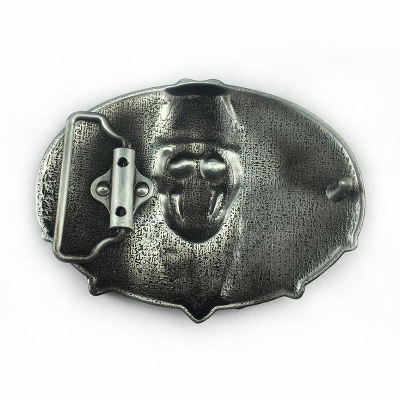 Western Cowboy Skull Black Large Zinc Alloy Retro Oval Belt Buckle