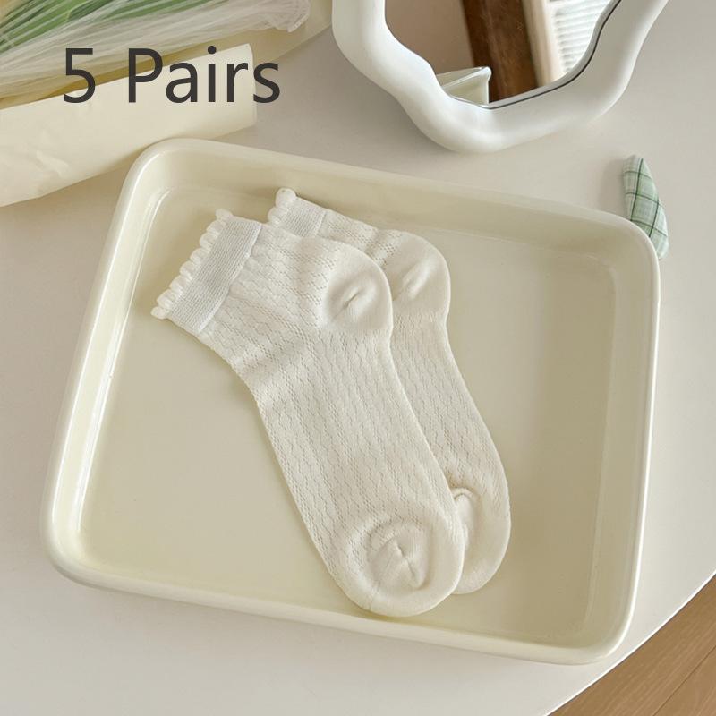 

5 пар женских летних тонких дышащих носков в балетном стиле с полым кружевом без косточек 5 Pairs слоновая кость