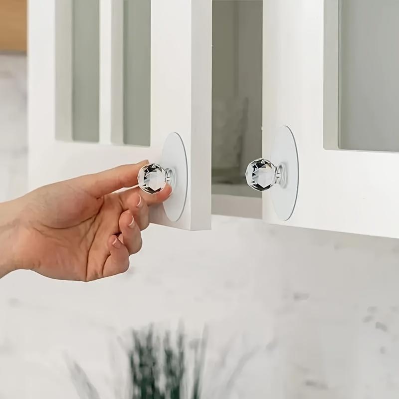 10pcs Perforated Transparent Crystal Door Handles, Cabinet Drawer Door Handles, Self-adhesive Handles with Hooks, Cabinet Drawer Door Knobs Handles
