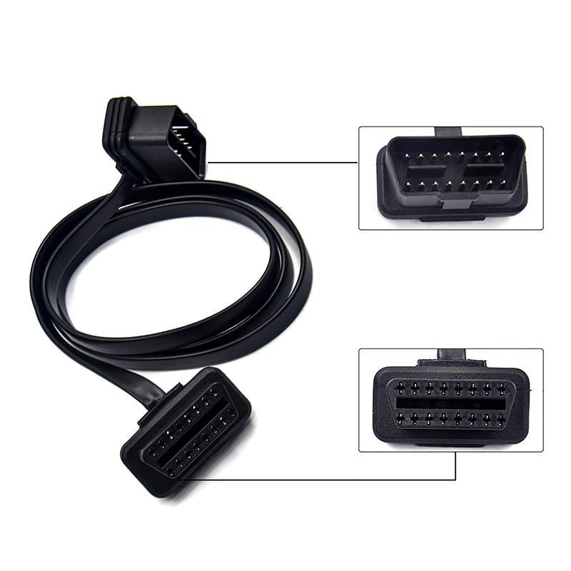 60Cm Flat And Thin Obd2 16-Pin Extender Male To Female Obd 16-Pin Adapter Elbow Elm327 Automotive Detection Cable