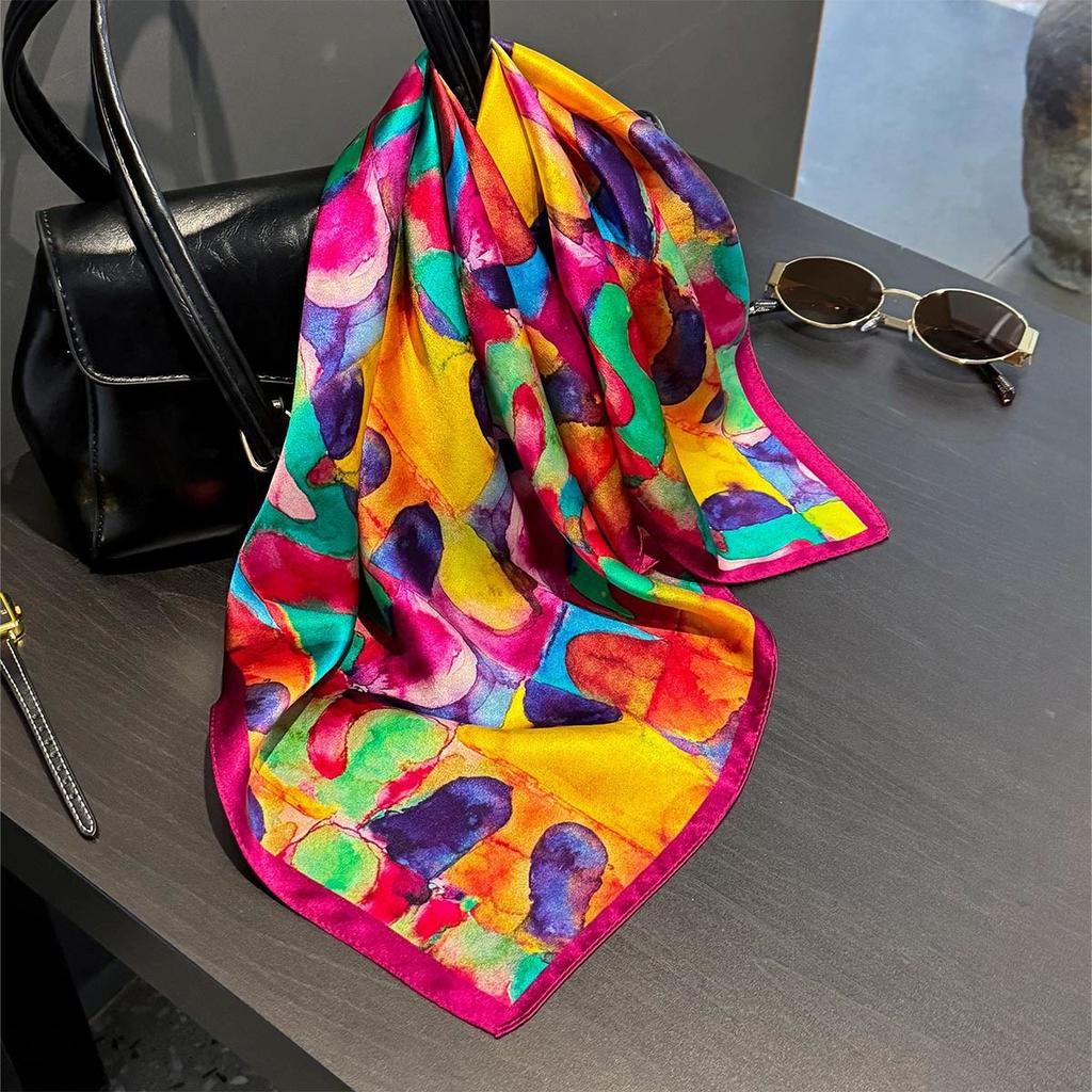 Fashion 100% Real Pure Silk Headscarf Square Scarf For Women Shawl Foulard Hijab Neckerchief Bandana Print Bufanda Echarpe