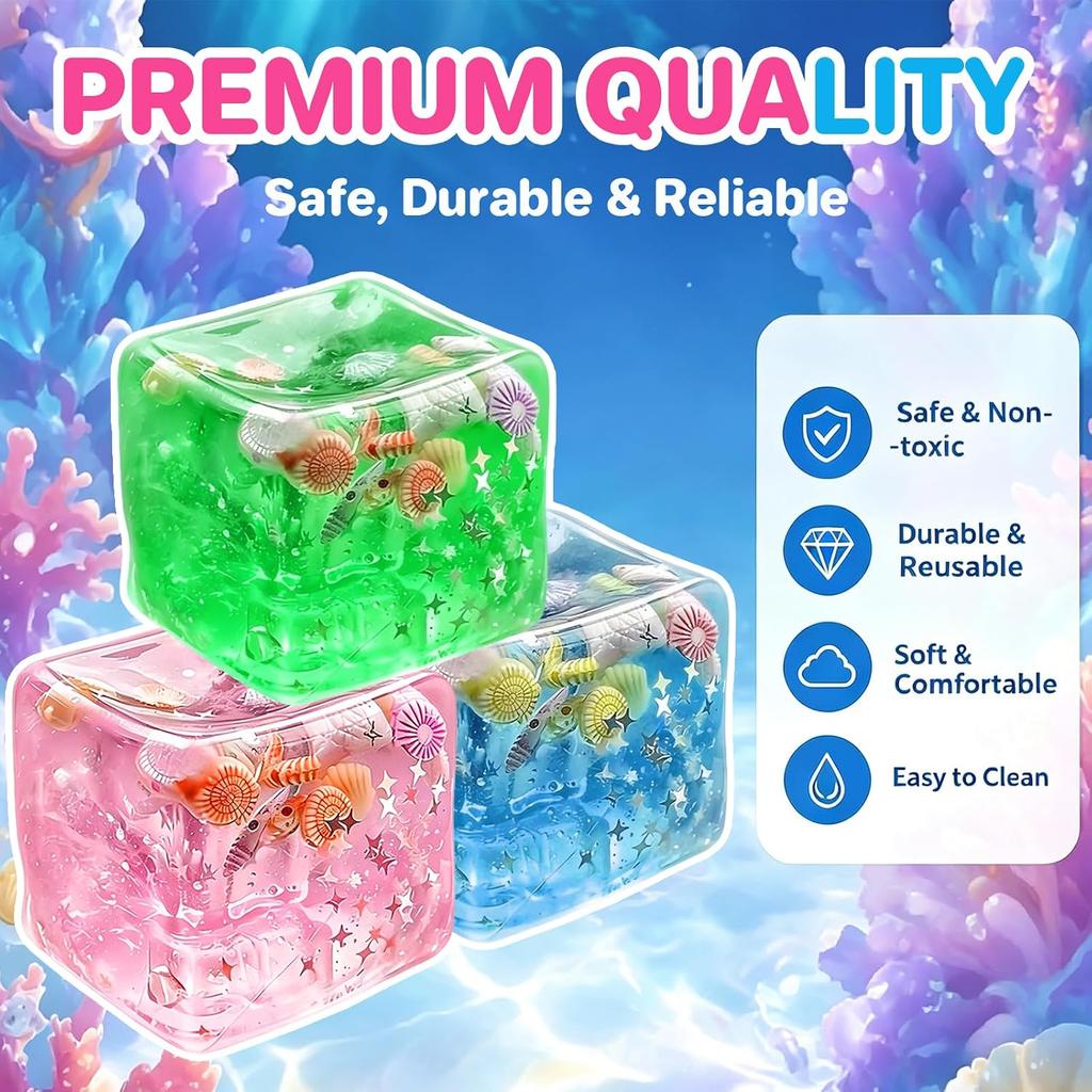 Squishy Cube, Ocean Shells Ice Cube Squishy Fidget Toys | Slow Rise Squishies Stress Balls for Adults & Teens, Soft Squeeze Sensory Toys