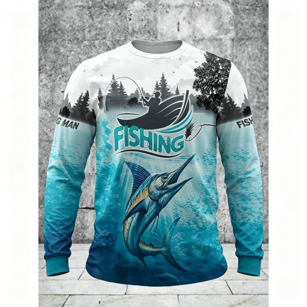Fishing Themed Long Sleeve T-Shirt, Great for Outdoor Fishing Lovers