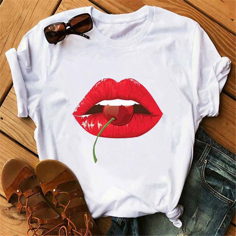 Summer new style colorful lip print round neck short-sleeve women's casual wear T Shirt