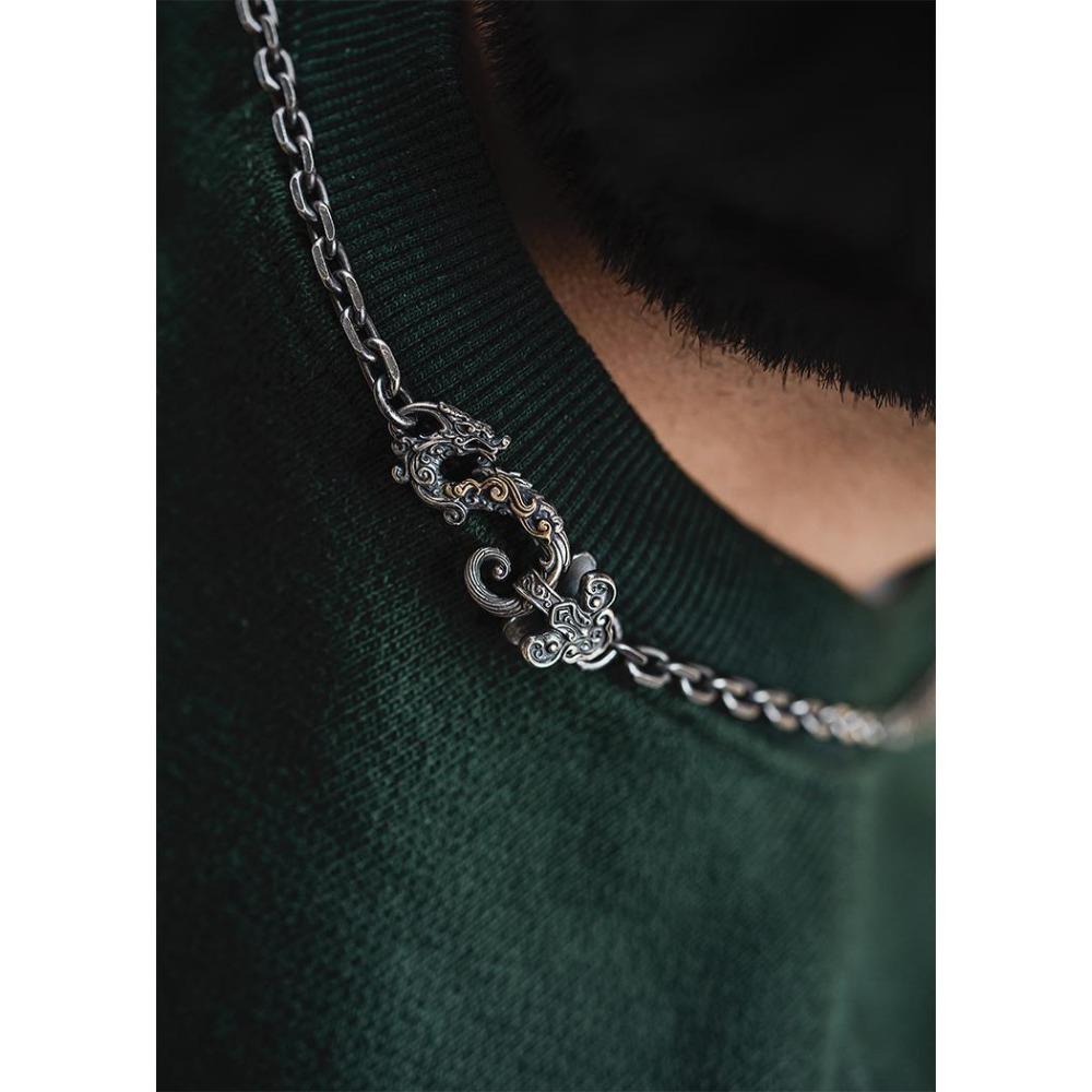 Manufacturer Silver Men's Necklace Men's Retro Pendant Accessories Clavicle Chain Chinese Style Beast Pattern Taijiao Chain