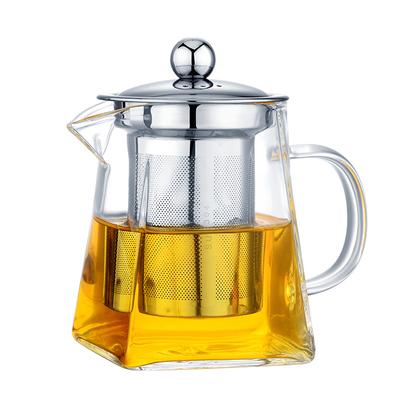 750ML Glass Teapot with Stainless Steel Coffee Infuser Portable Clear Home Kettle Square Glass Tea Pot Household Teaware