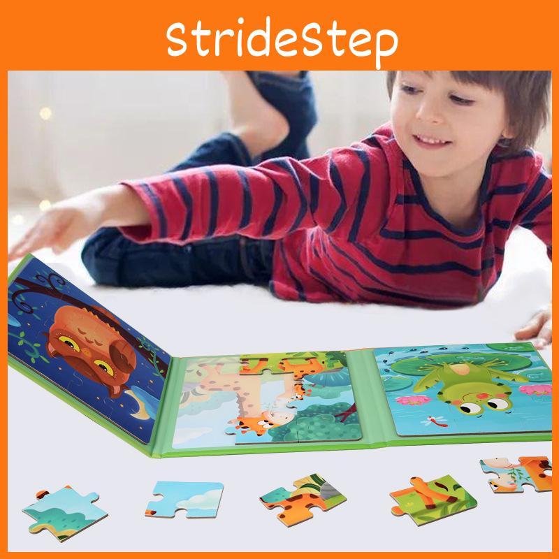 Wooden Childrens Educational Magnetic Foldable Puzzle Book For Animal And Traffic Recognition