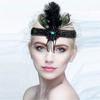 Stretchable Hairband With Glitter Fringe Natural Ostrich Peafowl Feather Comfortable Adjustable Headpiece For Event