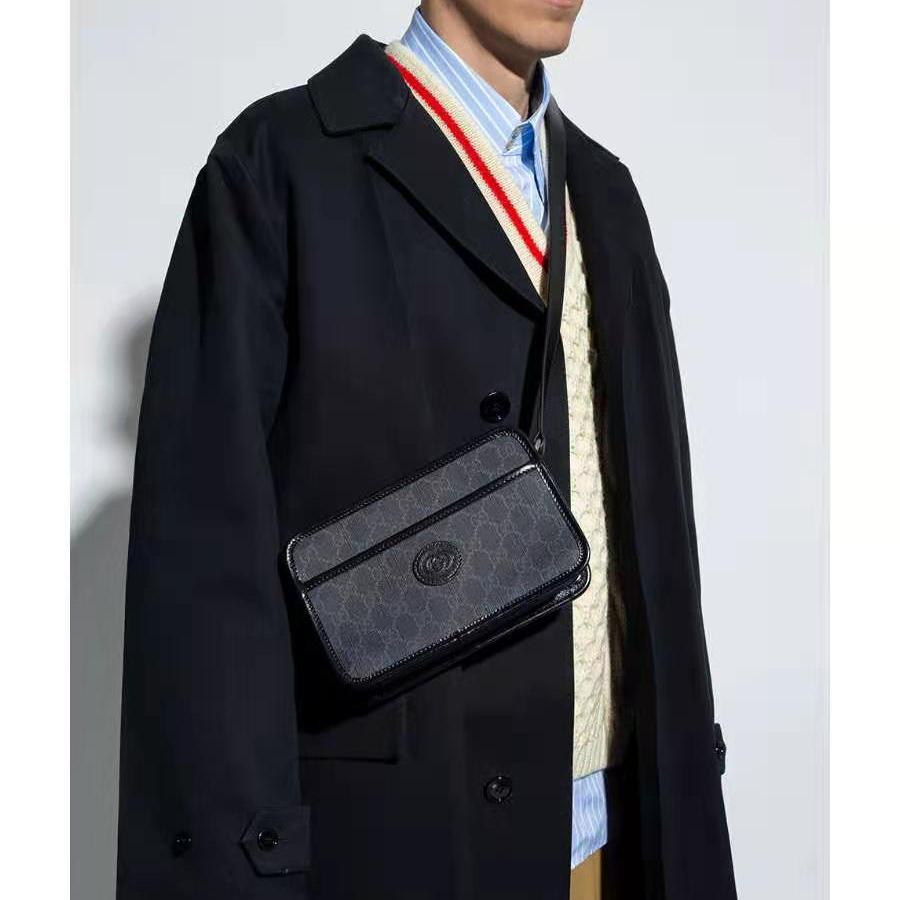 Gucci Kanvas Deri Omuz Çantası, Çapraz Askılı Çanta Mini Erkek Siyah