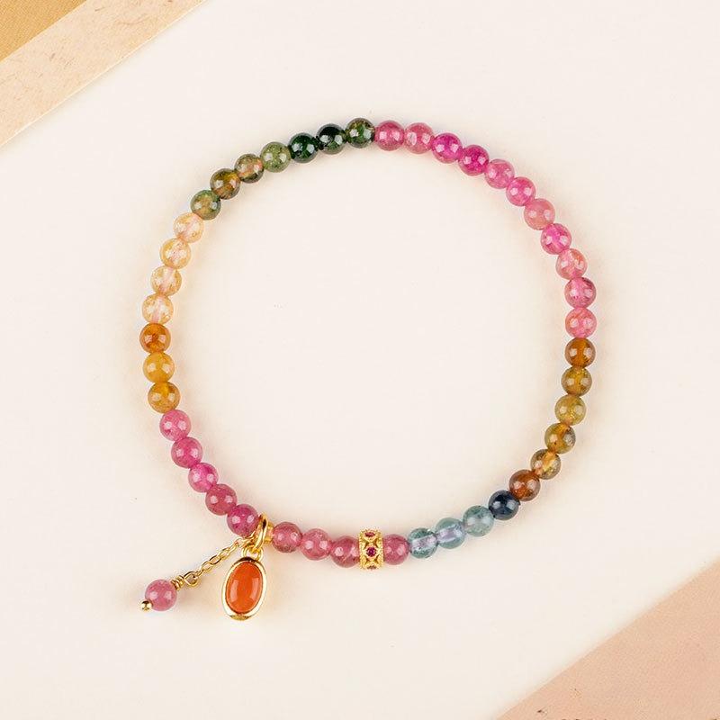Rainbow Natural Stone Bracelet With South African Red Agate Pendant Vintage Elegant Women Wrist Fashion Accessories