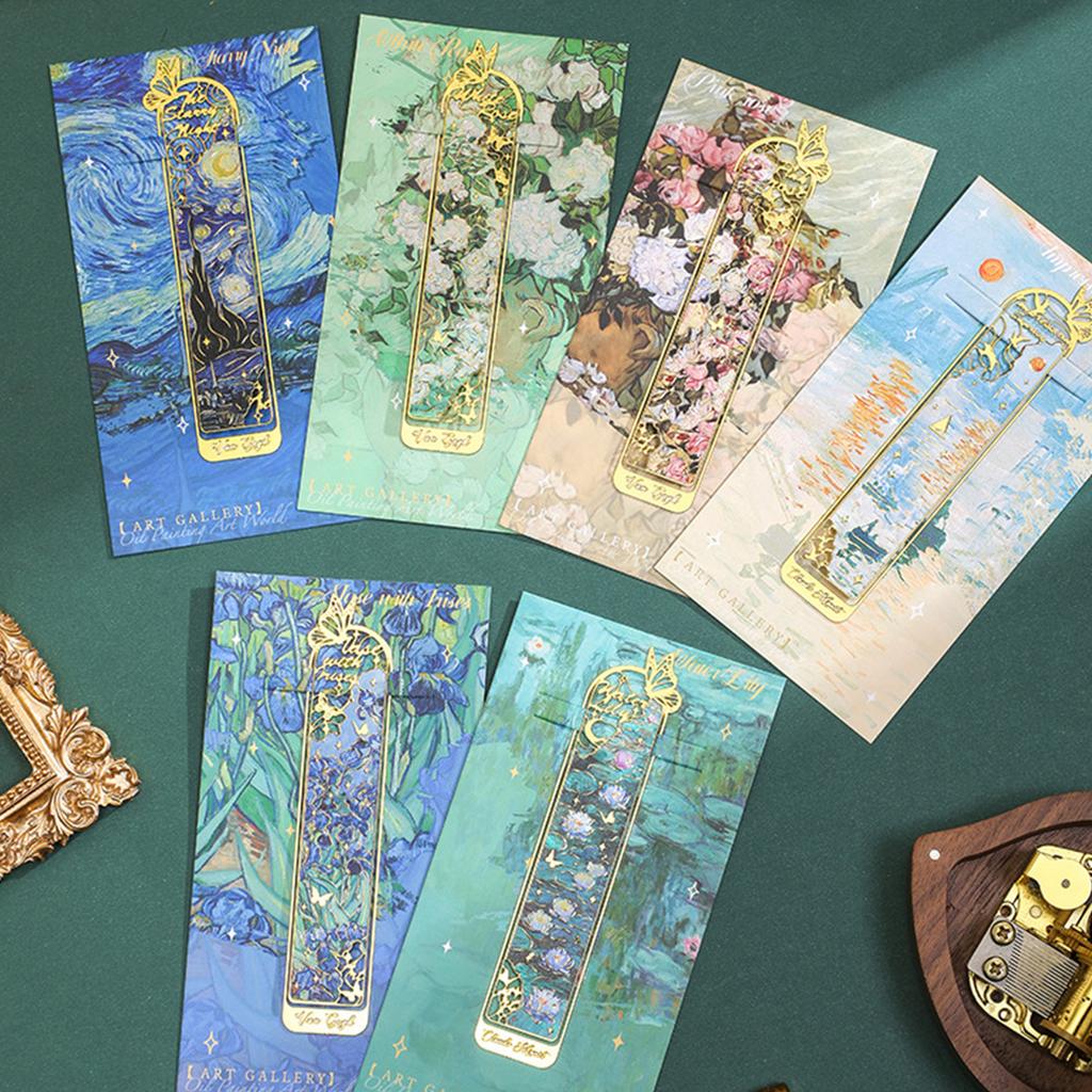 Vintage Art Bookmarks Oil Painting Themed Bookmarks Hollow Out Metal Bookmarks Book Page Divider for Book Lover Teacher