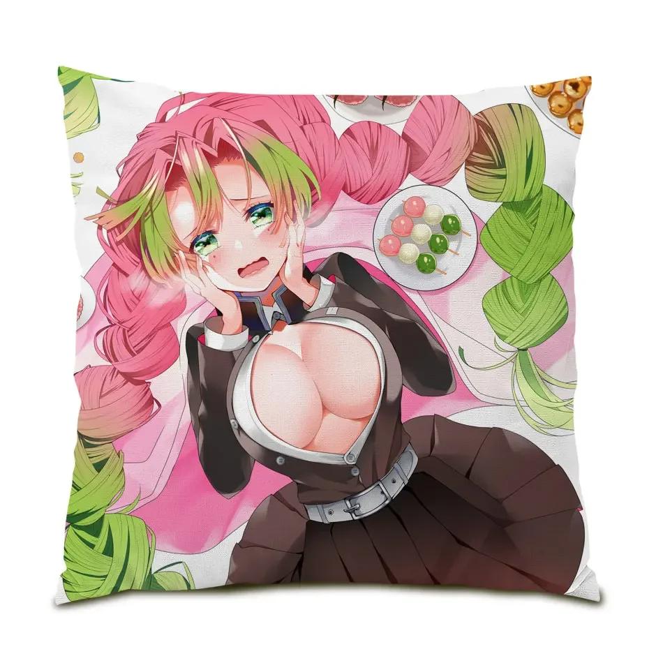 Demon Slayer Pillow Cover Kanroji Mitsuri Anime Girl Throw Pillow Case Cartoon Character Cushion Cover Office Chair Sofa