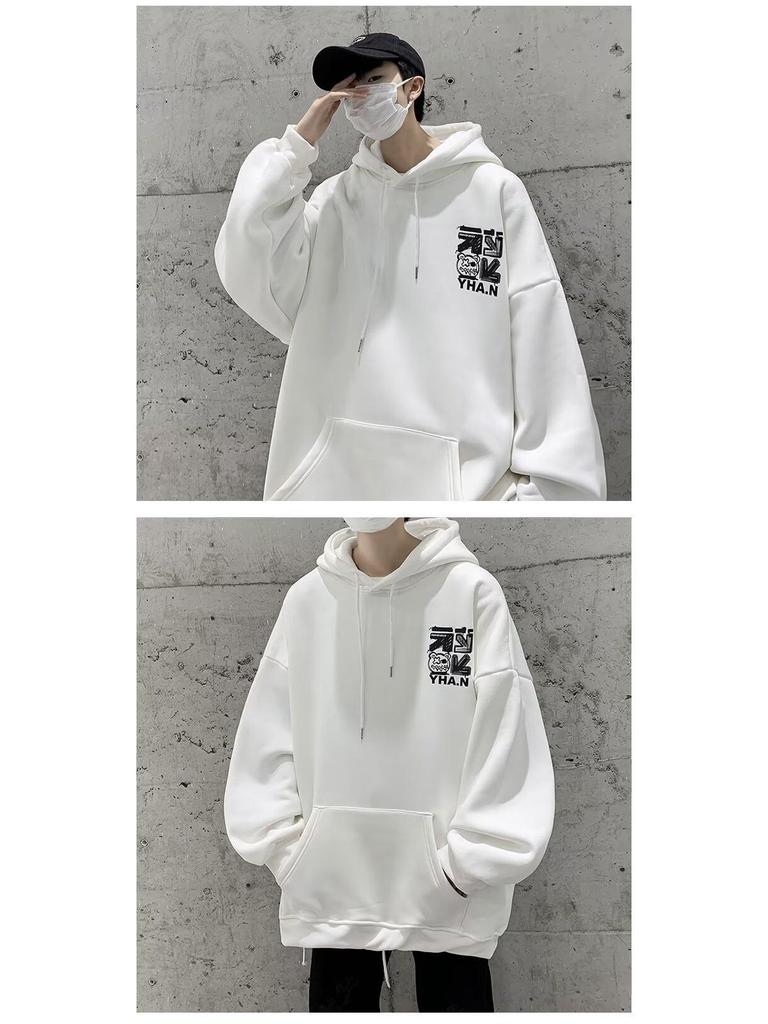 Men's Heavyweight Hooded Sweatshirt - Trendy Autumn/Winter High Street Style, Loose Fit, Velvet Lined.