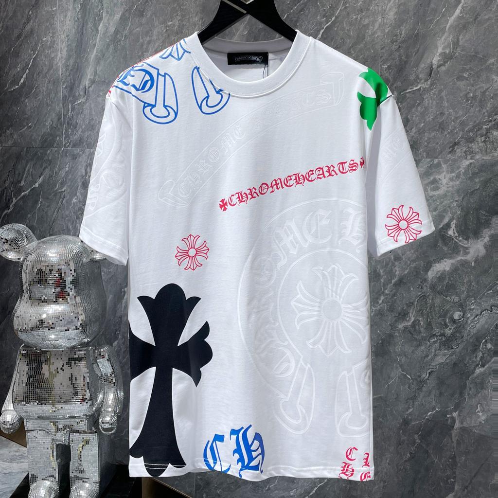 8725 CHROME HEARTS 2025 Summer New High Quality Cotton Round Neck Loose Large Size Men's and Women's T-shirt Couple T-shirt