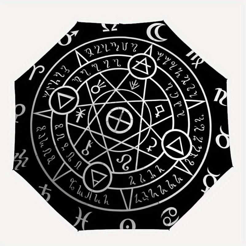 Alchemical Symbols Circular - Mystic Design for Journals, Laptops, or Umbrella, Portable 3-Fold Umbrella for Men & Women,Christmas Gift ES348