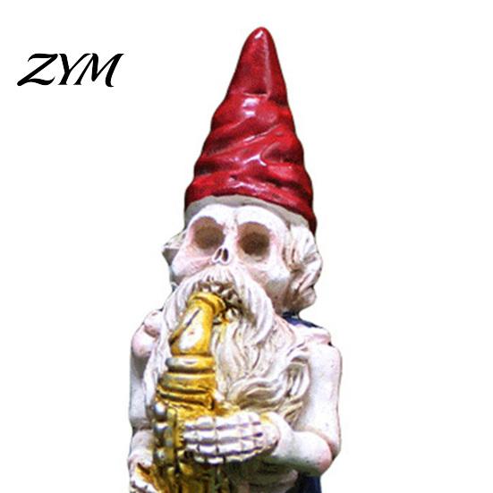 Weather Resistant Yard Art Halloween Skeleton Gnome Musician Resin Figurine, Hand-Painted Gothic Statue with Guitar Collectible Musical Statues