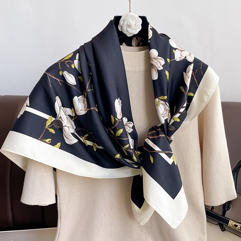 90*90cm Luxury Brand Simple Silk Square Scarf Hijab Women Bandana Soft Scarves Neckerchief Ladies Hair Shawl Wrap Headband