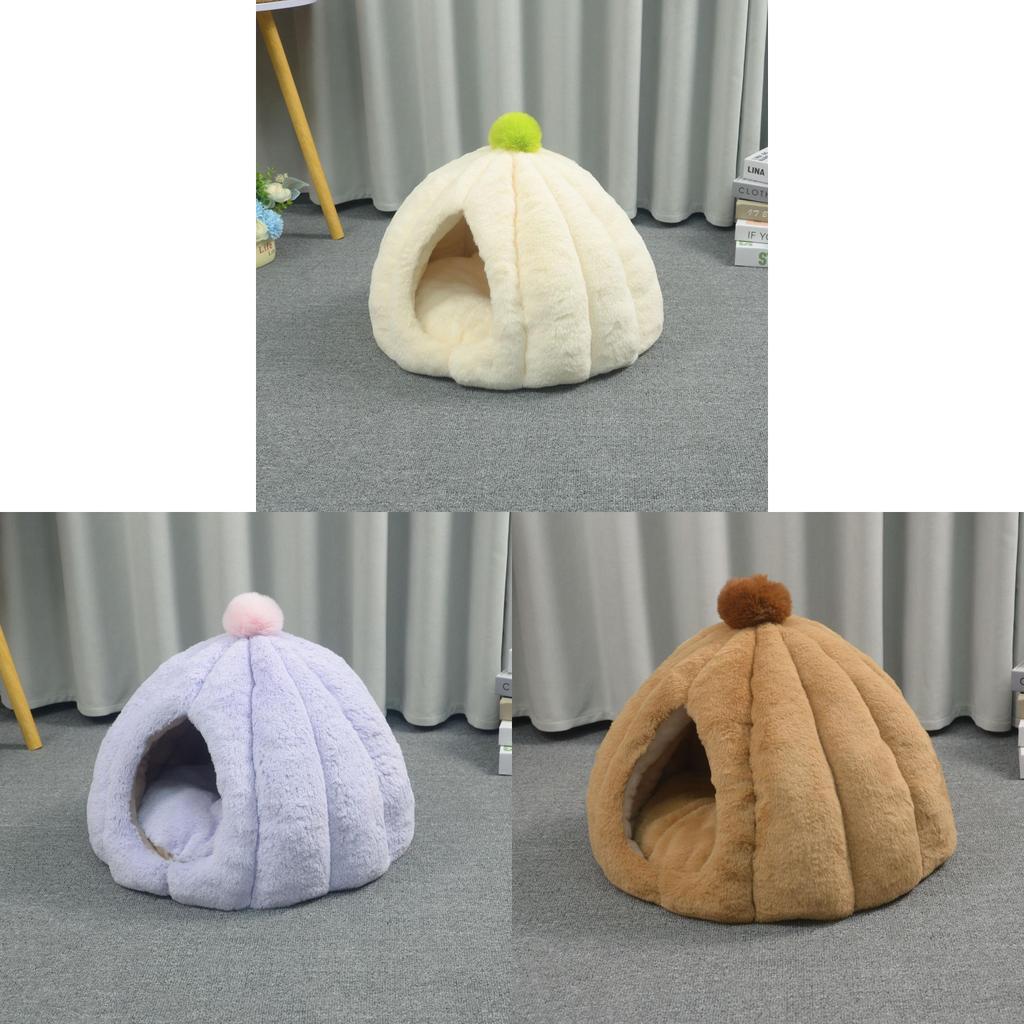 Cat Bed Winter Warm Thick Pumpkin Mongolian Enclosed Safe Sleep Cat House For Indoor Use